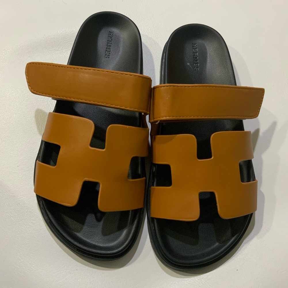 Brown and Black Slide Sandals size 6.5